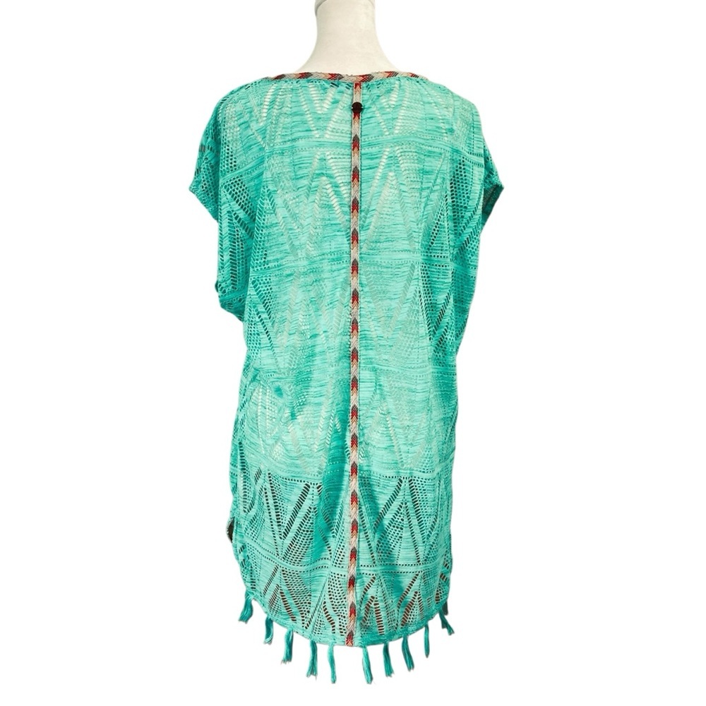 Prana Seabrooke‎ Tunic Swimwear Fringe Mesh Cover Up Caftan Aqua Teal (Size S) - Picture 4 of 13